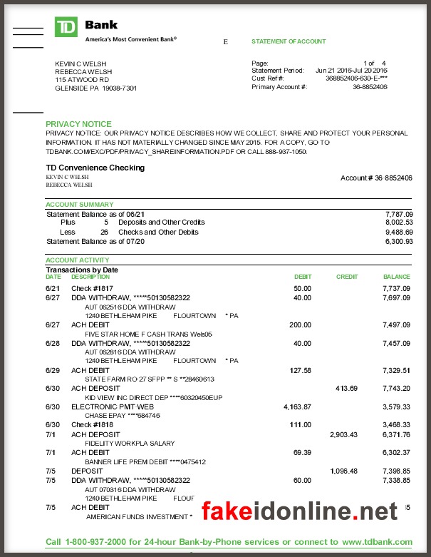 TD Bank Statement PSD Template